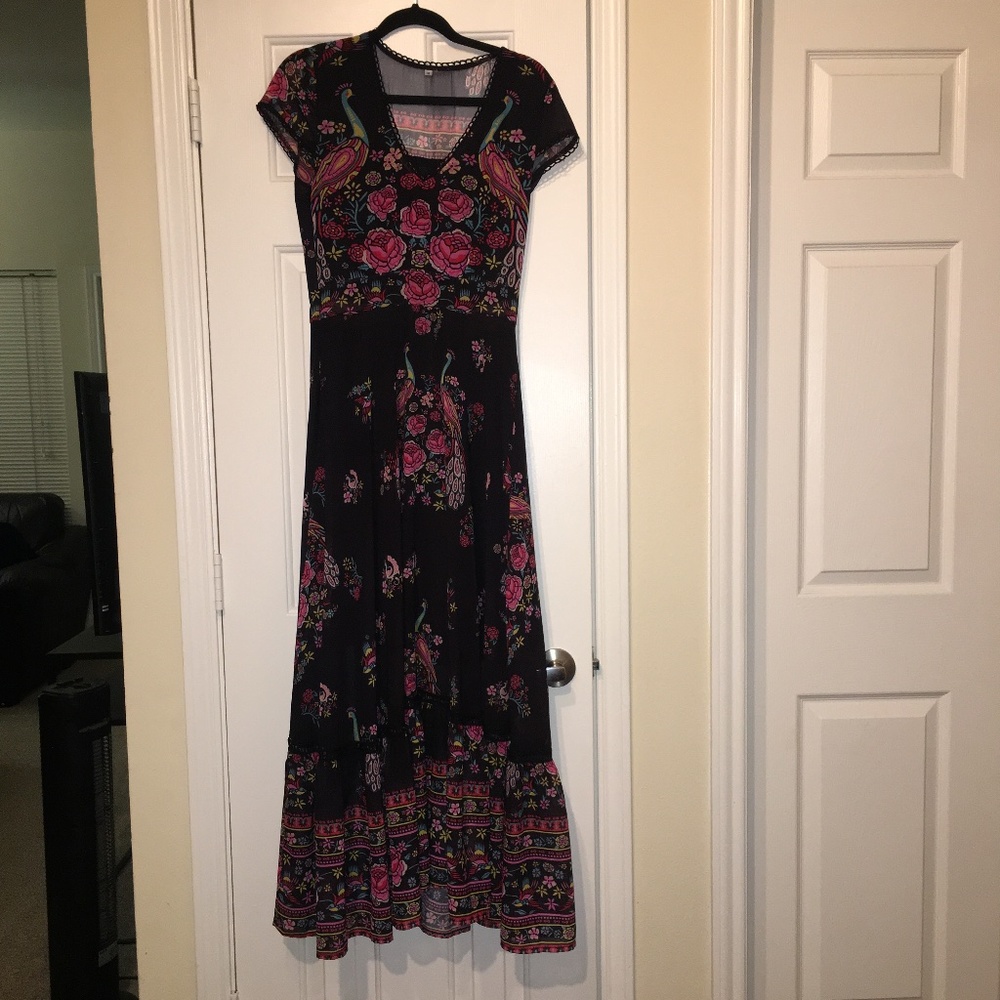 Multicolor Peacock Maxi Dress